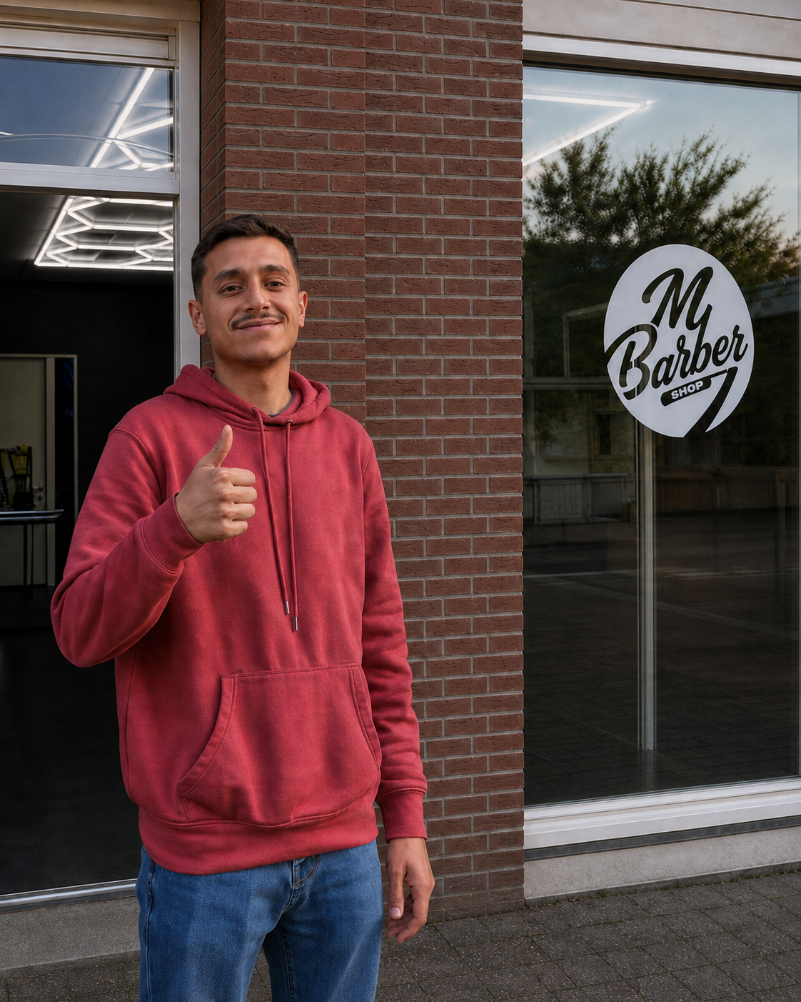 Omar, barbier bij M Barbershop, voor de zaak in Leende